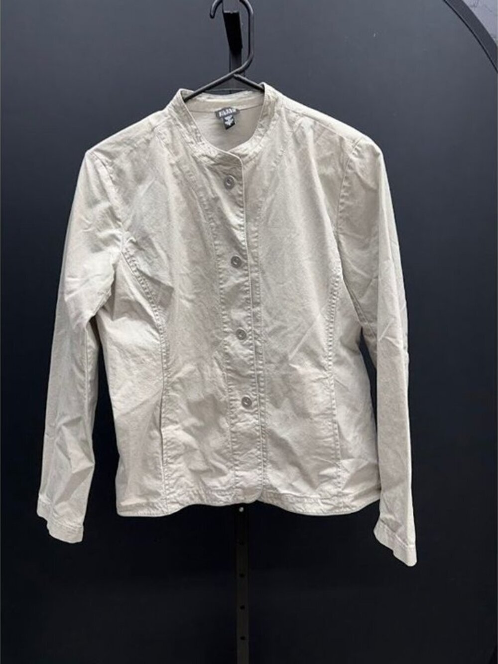 Eileen Fisher Khaki Grey Button Up Cotton Long Sleeve Top